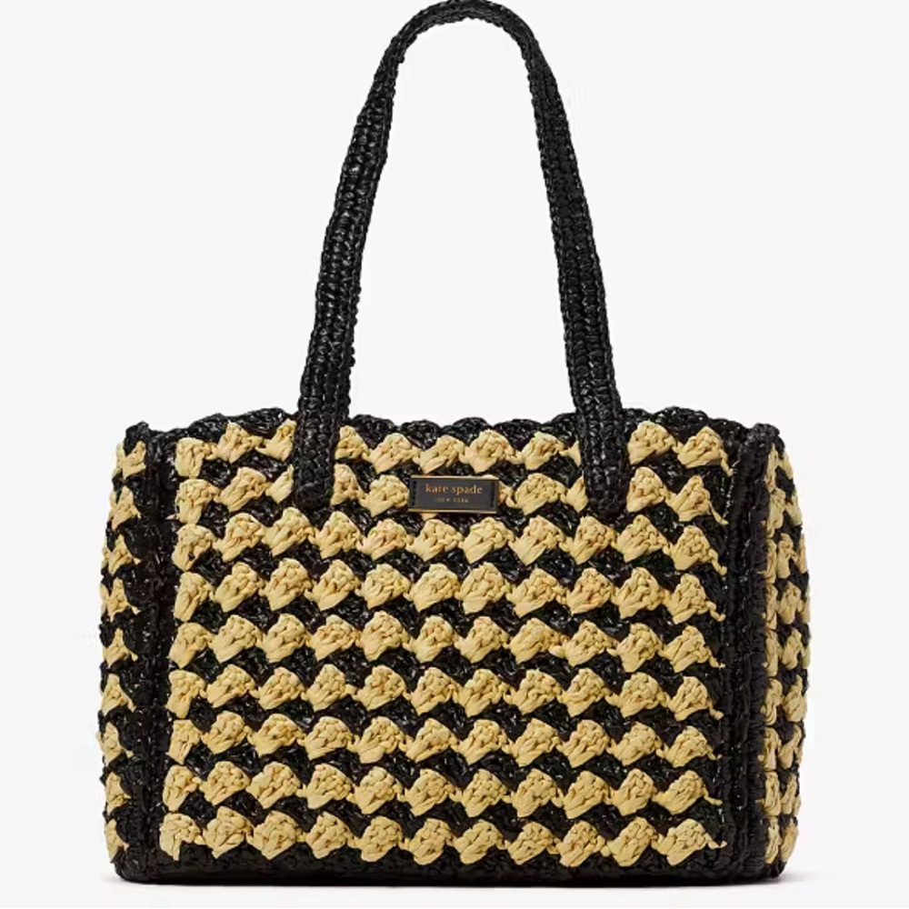 Brand new Kate Spade High Tide Striped Crochet Raffia Medium Tote